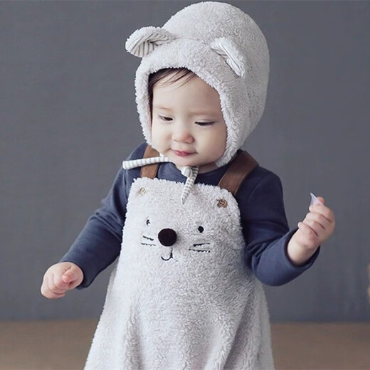 Auro Mesa baby clothes autumn and winter male and female baby sling jumpsuit lambswool warm sling shorts hat bear set picture color 90cm/18-24M