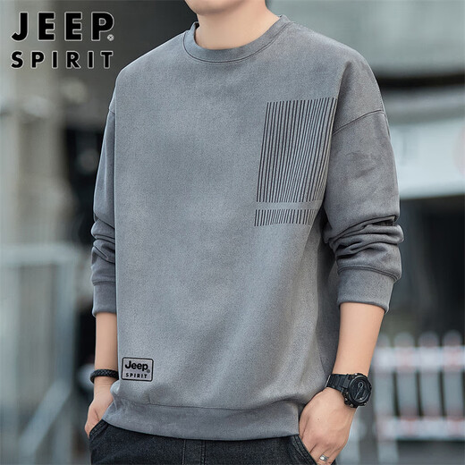 JEEP SPIRIT Jeep sweatshirt men's autumn and winter men's suede long-sleeved T-shirt men's casual loose trendy top clothes
