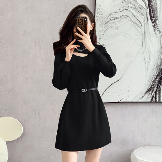 Xiao Yu (XIAOYU) 2025 Spring and Autumn New Women's Dress Small Bottoming Knitted Red Temperament Clothes Black One Size (Recommended 85-135Jin Jin is equal to 0.5 kg)