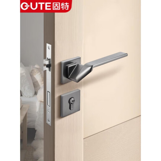 Verrouillage de porte Goode Couche intérieure serrure de muet noir Split Lock Ménage de porte universelle Handle de porte en bois Package de porte en bois 9197 noir + 2 charnière swing + aspiration de porte