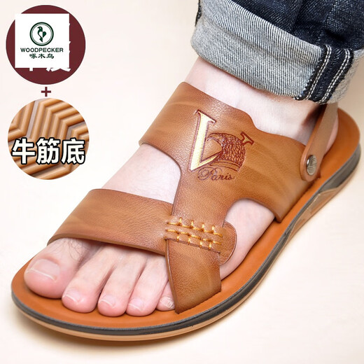 Spechts Sandalen Herrenschuhe Herrenschuppen Herrenschuhe Sommer-Herrenschuhe Neue Strandschuhe ohne Schlupfstrand Sandalen Pantoffeln außerhalb Herrenschuhe 6227 Khaki Rindfleisch Sehne Sohle 38 Standard Lederschuhgröße