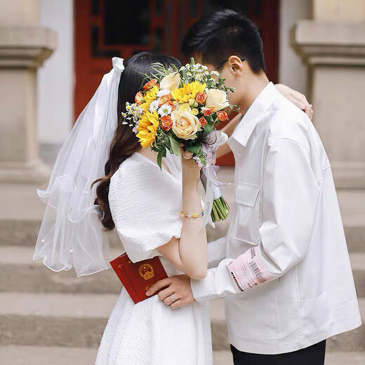 酷依宝七夕白色头纱头饰拍照道具新娘订婚求婚主婚纱领证登记结婚礼小轻