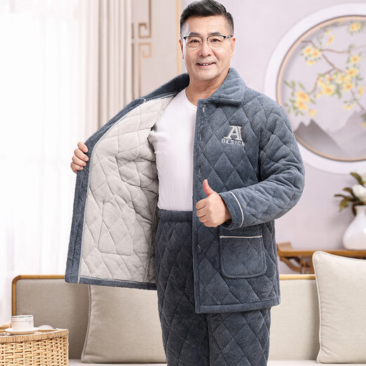 Suiyue Pajamas Los hombres engrosados ​​y lujosos de invierno de madera de tres capas de algodón de algodón de algodón tibio de algodón de algodón de casilla de su traje de mediana edad y ancianos N9930 Milk Velvet XL mejorado y engrosado (120-140Jin [Jin equivale a 0.5 kg])