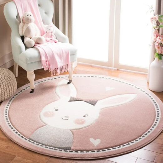 Gudie cartoon cute children's room round carpet living room carpet bedroom bedside thickened hanging basket computer chair pink Barbie rabbit diameter 80CM thickened comfortable machine washable