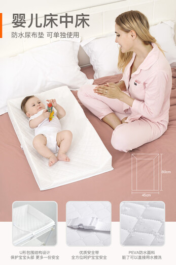 妙普乐三边尿布台婴儿护理台床上宝宝按摩抚触新生儿操作台床中床 三边形白色尿布垫(80*45*10CM