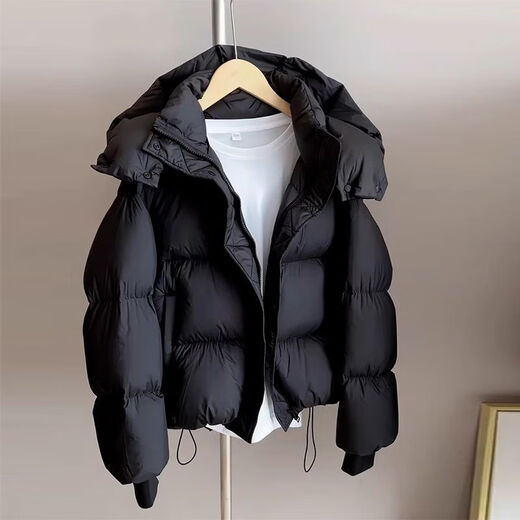 Semir Down Cotton Jacket Women's Short 2025 Winter New Hooded Thickened Bread Jacket Loose Winter Cotton Jacket Black L 125-145Jin Jin is equal to 0.5 kg