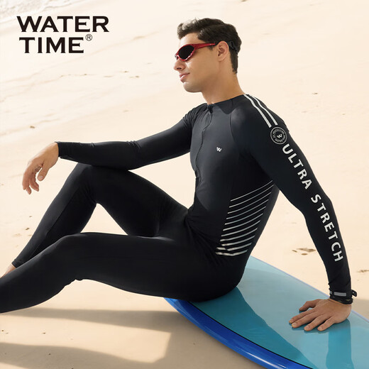 WATERTIME/Shui Chuan Men's Swimsuit Swimsuit One-piece Wetsuit Beach Pants Anti-Embarrassing Swimsuit Black Silver XXXL