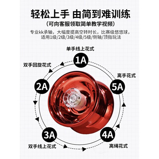 佳依乐网红溜溜球儿童发光悠悠球yoyo活睡眠自动回旋男孩uu球入门初学的 红色旋风悠悠球合金款(指套+