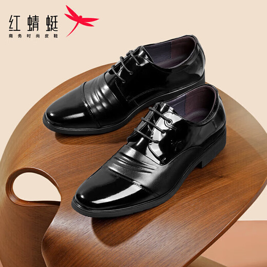 Zapatos de cuero de Dragonfly Red Zapatos para hombres de hombres Lace-up cómodos zapatos de boda Derby zapatos de boda WBA8140 Negro 42