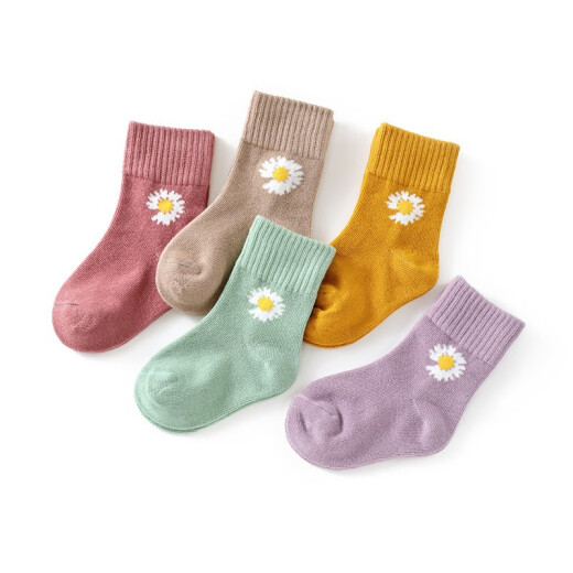 Niuniu Mengbao [5 pairs packed] children's socks girls spring autumn winter mid-calf cotton daisy baby children's socks daisy (5 pairs packed) (32-37 shoe size) recommended for 8-12 years old