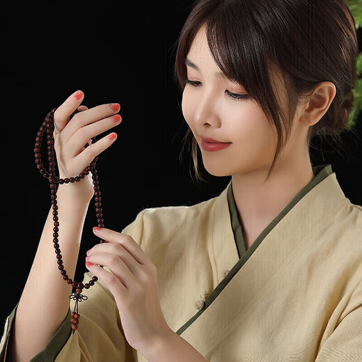 妍韵珠宝精品6MM黄花梨手串正品108颗虎斑纹把件文玩念珠男女士佛珠手链