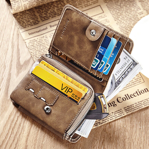 Poston men's wallet short top-layer cowhide student folding multi-card slot card holder Korean style hand wallet for men