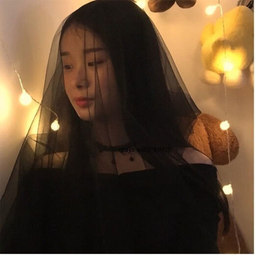 Mays Will retro Halloween black veil mesh organza goth dark party cos writing photo birthday gift lover black double layer nude gauze 60-80 hairpin style