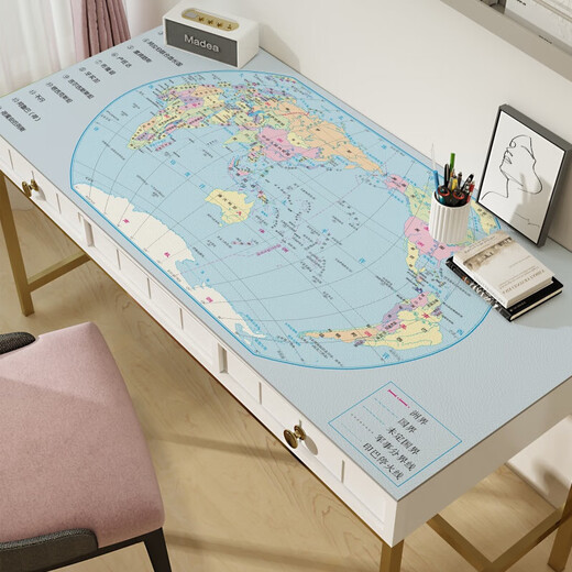 皮革书桌垫儿童学习桌写字台桌布家用环保防笔迹电脑垫子 世界地图-英文款 60*100cm