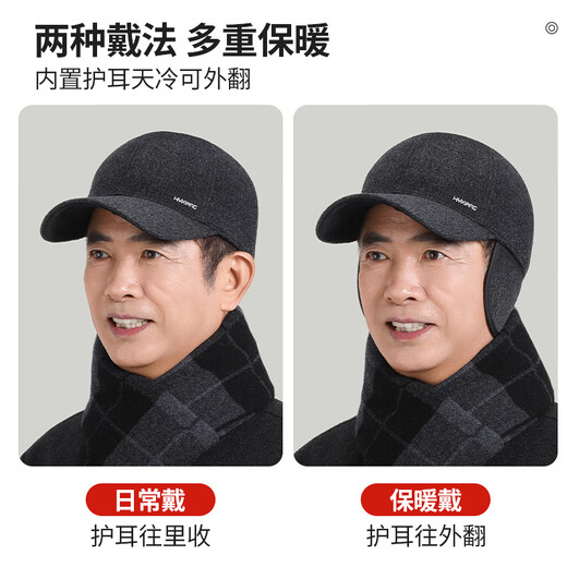 Hengyuanxiang Hat Men's Velvet Warm Old Man Dad Grandpa Autumn and Winter Peaked Cap Birthday Gift Gift Box Dark Gray