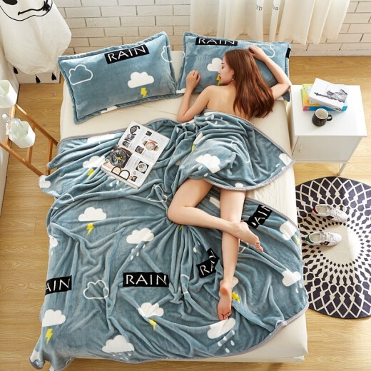 Arctic velvet (Bejirog) thickened flannel blanket single student nap air-conditioned blanket Cloud Love - Gray 150*200cm