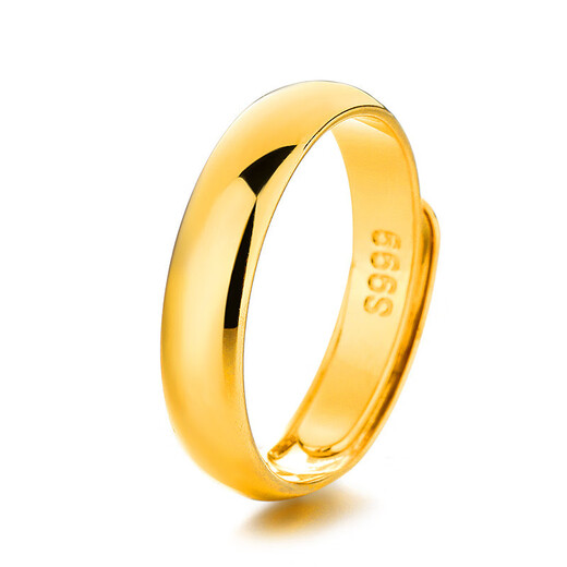 Mengfusheng gold ring plain ring glossy 24k pure gold wedding gold jewelry simple new 999 pure gold-plated silver couple ring couple style glossy live wedding ring