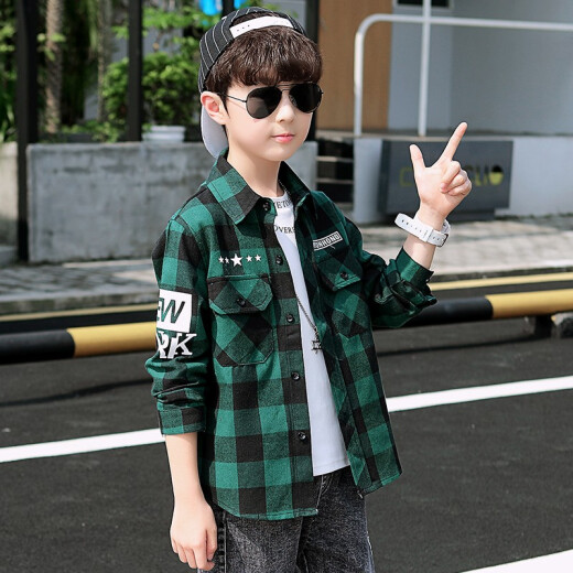 Xinyu Children's Clothing Boys' Shirts Long Sleeves 2020 Spring and Autumn New Children's Shirts Casual Bottoming Shirts Medium and Large Children's Plaid Shirts Korean Fashion Little Boys Cotton Tops Autumn Clothes Red 160 Recommended Height 145-155cm