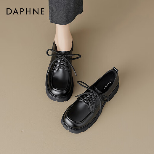 Daphne British Style Leather Chaussures pour femmes 2023 Automne Black Lace-Up Single Chaussures Japonais Retro Mood Black 38