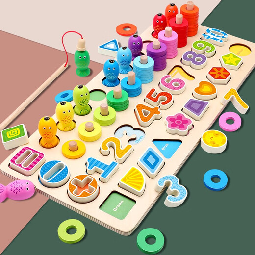 Toys pour enfants pour éclairer l'intelligence numérique Building Block Assembly Puzzle Cognition Baby Brain-Use Boy 1 Girl 2 Two Years Early Education 3 ANS 4 ans 4 Kindergarten Wooden Toys-Child Interactive Tabletop Game Fived-One Logarithmic Board + huit tons piano