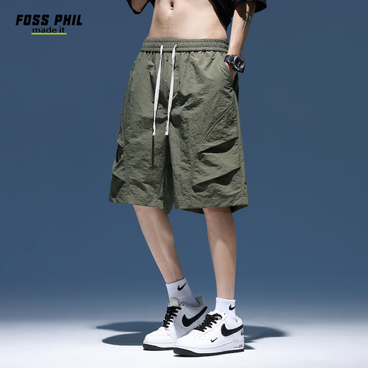 Foss Phil短裤男装夏季工装潮牌休闲冰丝中裤宽松运动五分裤子9906军绿3XL