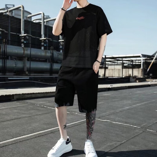 Camiseta de manga corta Xuan Laiya Traje deportivo de verano para hombres SET de seda de hielo combinado con camiseta casual de moda de gradiente suelta Top 878 [blanco] 2xl 2XL