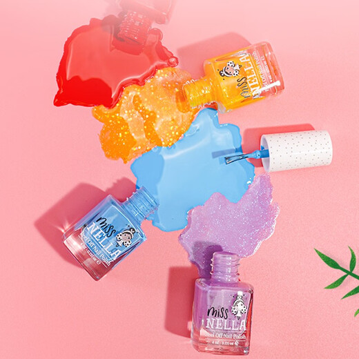 MISS NELLA children's special nail polish can be tear-out and safe and tasteless Little Girls' Children's Day Gift Makeup Nail Art toys MN18 Shiny Princess Powder 4ml