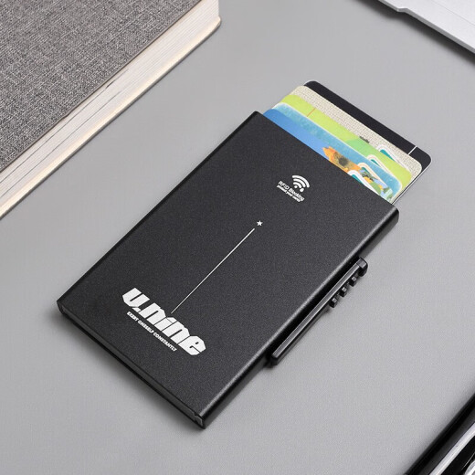 V.NINE anti-theft brush NFC anti-degaussing card holder metal ultra-thin small card holder men's aluminum bank card holder anti-read protection card box for husband and boyfriend birthday gift Valentine's Day New Year gift black