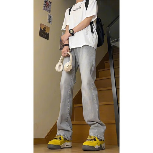 简兴恒美式复古牛仔裤男春秋季新款直筒修身微喇高街vibe裤子男休闲长裤 DDD-686复古蓝 2XL 140-160斤