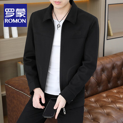 Romon jacket men's autumn and winter lapel zipper middle-aged solid color business casual jacket high-end plus velvet warm jacket 810 Khaki XL 130-145Jin Jin equals 0.5 kg
