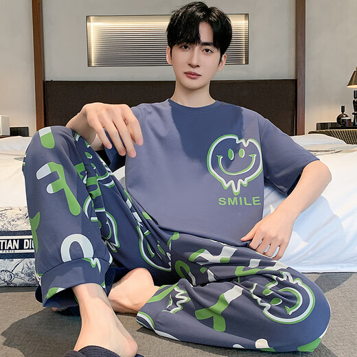 
JUNJUNSUIDIMEI Men's pajamas summer pure cotton short-sleeved trousers cartoon teenagers spring and autumn summer thin large-size home clothing set short-length-WB-671 Dingdang Cat L standard (high 165-170 100-125Jin [Jin equals 0.5 kg])
