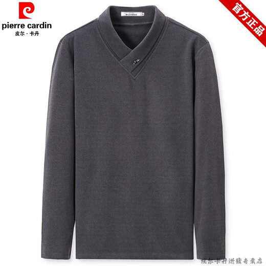 Pierre Cardin brand pure cotton long-sleeved sweatshirt men's half turtleneck T-shirt double-sided velvet autumn and winter new solid color slim bottoming shirt trendy HL-19819 black 175/XL
