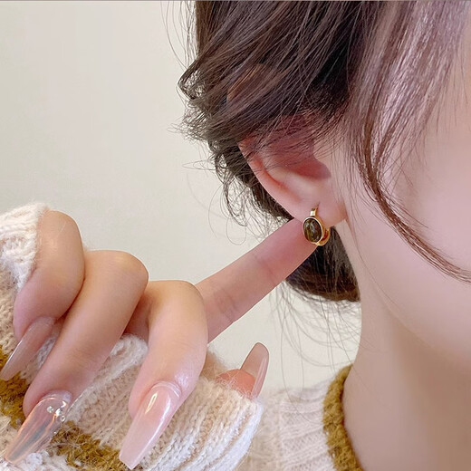 LANSILL retro unique tiger eye stone earrings for women 2025 new niche high-end ear buckle oval small Maillard earrings E3732 Maillard tiger eye stone ear buckle
