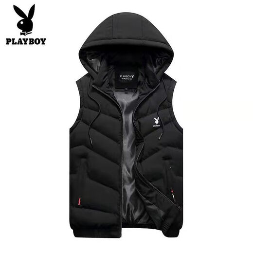 Playboy Playboy Down Cotton Vest Men's Autumn and Winter Jacket Warm and Slim-fitting Korean Style Trendy Handsome Vest Vest 28010# Black 5XL Recommendation (170-185Jin Jin is equal to 0.5kg)