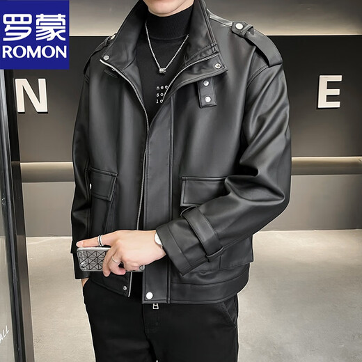 Veste en cuir Romon Veste à la mode masculine American Retro Flying Motorcycle haut de gamme printemps et automne en cuir automne 2025 Nouveau modèle 9901 noir m noir M