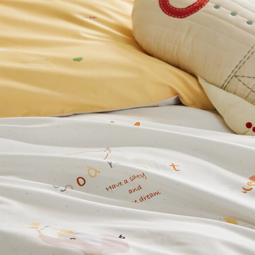 Luolai Children's Home Textiles Mother and Baby Category A Washed Cotton Quilt Cover Single Piece Student Cartoon Style Skin Friendly Quilt Cover Dormitory Bedding Category A New Product Good Night Little Elephant Single Quilt Cover 120cm*150cm