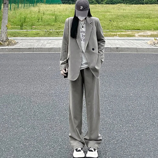 GARNUO milk tea gray small suit jacket women's short 2025 spring and autumn new small high-end casual loose suit black suit suit + pants M 111-120Jin Jin equals 0.5 kg