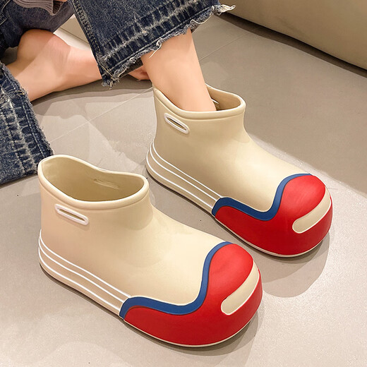 Qingbilin-Frauenschuhe, Regenstiefel, modische Kurzrohr für Frauen, Cartoon niedliche Eva Dicke einzige Anti-Shui-Anti-Hua-Wear-Resistant Damen Regen, süße kurze Röhrchen Regenstiefel [Khaki] 36 [36-37]