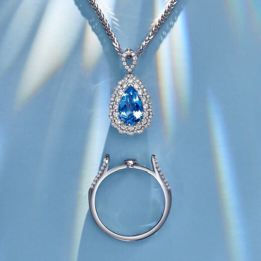 Yicai natural aquamarine ring 18k gold birthday gift for girlfriend GUILD 3.4 carats /Super Santa Maria/