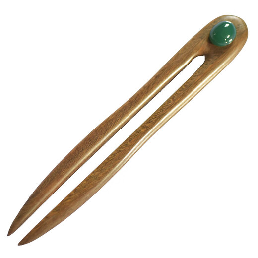 Meng Junchen's green sandalwood hairpin for everyday women, simple and modern U-shaped hairpin with ball head, engraved birthday and Valentine's Day gift, ebony model inlaid with green agate gift box