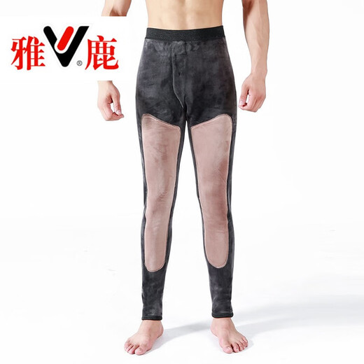 Yalu Autumn and Winter Warm Pants Men's Cashmere Thickened Cotton Pants Men's Cashmere Slim Fit Stretch High Waist All-in-One Velvet Pants Men's Velvet Pants Men Black Gray (About 780g) 175 (Suitable for 130-160Jin Jin is equal to 0.5 kg)