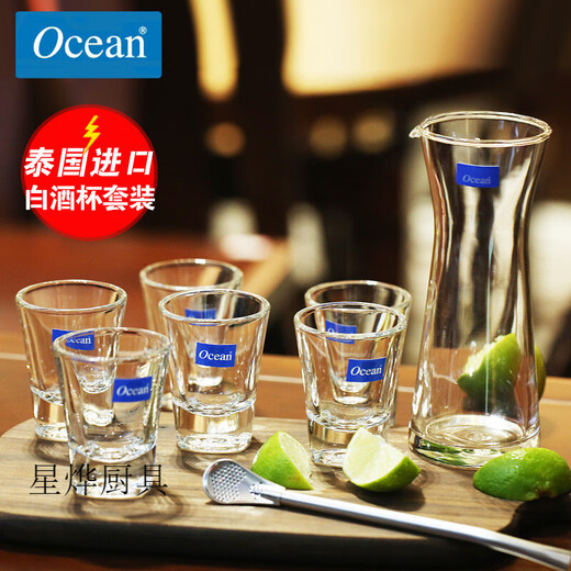 Ou Xin imported glass white wine cup, spirit cup, goblet, one cup set, household red wine jug, wine dispenser, 6 60ML round white wine cups