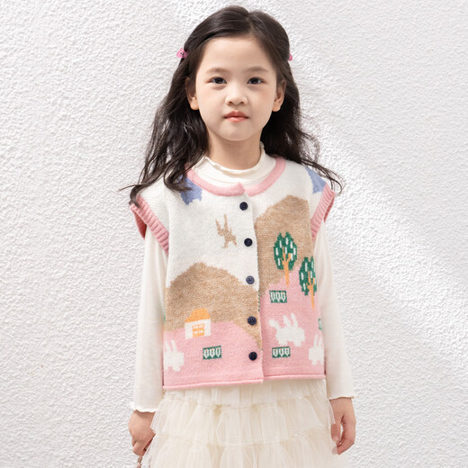 Tutu Little Elephant 2025 Autumn New Style Girls' Vests Children's Knitted Sweater Vests Sweet Jacquard Jackets Medium and Large Children's Clothing Tops Pink 130