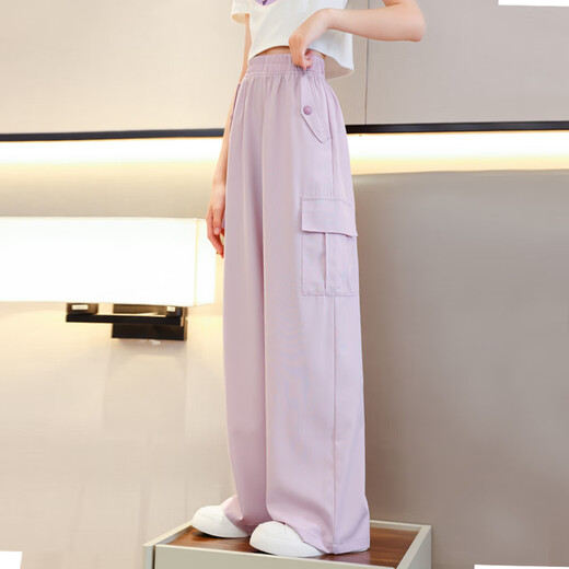 NICKYBABY夏季女童阔腿裤儿童裤子冰丝工装裤2025新款防蚊裤女大童夏装长裤 16012粉色+9889白色【套装】 150