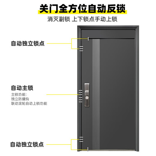宇安盾防盗门家用入户门现代轻奢单开门指纹锁智能密码甲级进户门子母门 豪华机械锁 单门2050*1050