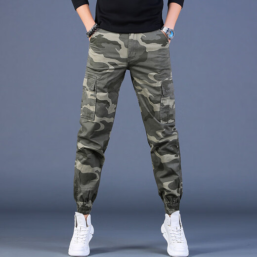 
OVZH casual pants men's trendy autumn new men's trendy Korean style camouflage overalls trousers men's trousers 698A style green 31