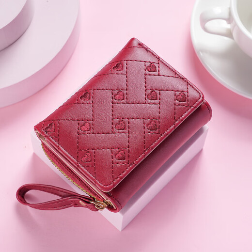 Tuzun Wallet Women's Short 2024 Summer New Versatile High-end Embroidery Love Coin Wallet Rice White