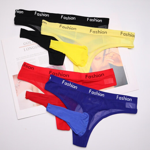 Long Night Men's Underwear Abnormal Nude Fully Transparent Thong European and American Gay Sex Set See-through Sexy Red (Open) One Size