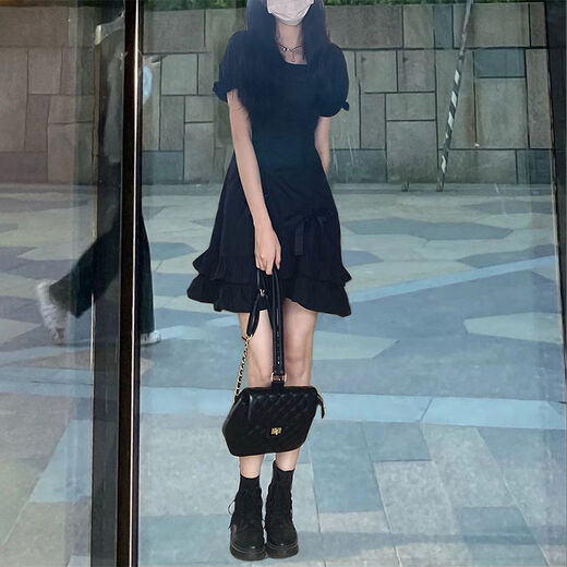 婷婉美网红小白裙女夏季小个子清纯显瘦收腰可甜初恋系白色泡泡袖连衣裙 695#【白色 短款】 L 建议100-110斤