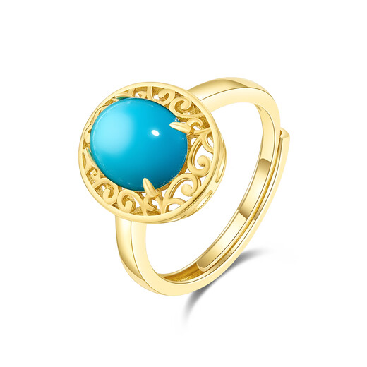 IL&CO Youke Natural Turquoise Ring Women's Light Luxury S925 Silver Open Ring Women's Ring Birthday Gift for Girlfriend and Wife S925 Silver Princess Diana Turquoise Open Ring